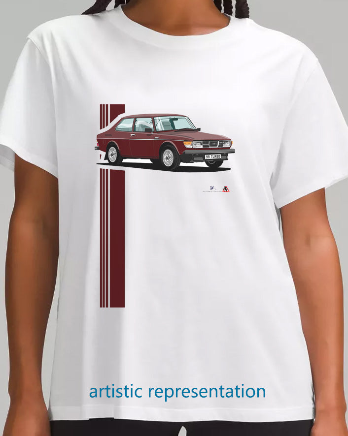 Saab 99 Turbo 2 Door T Shirt (Burgundy car)