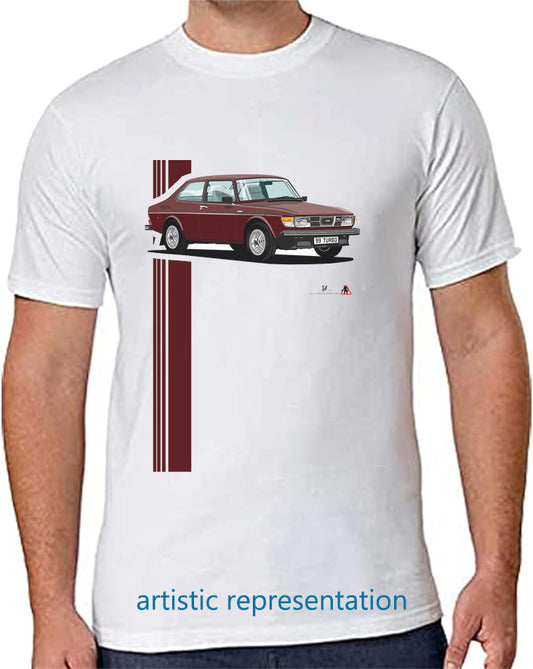 Saab 99 Turbo 2 Door T Shirt (Burgundy car)