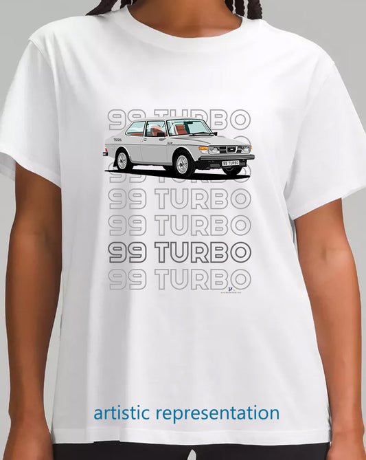 Saab 99 Turbo 2 Door in Silver Art T Shirt (Words)