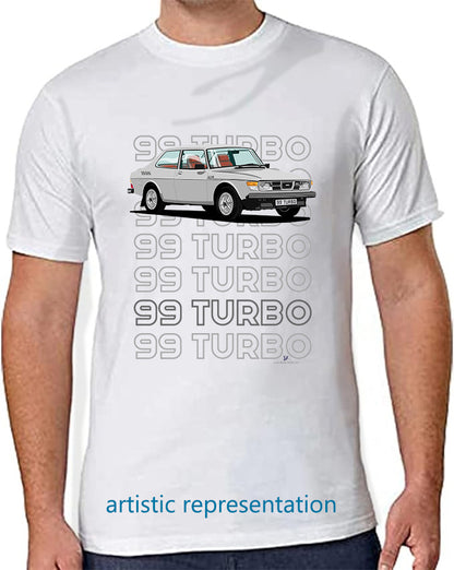 Saab 99 Turbo 2 Door in Silver Art T Shirt (Words)