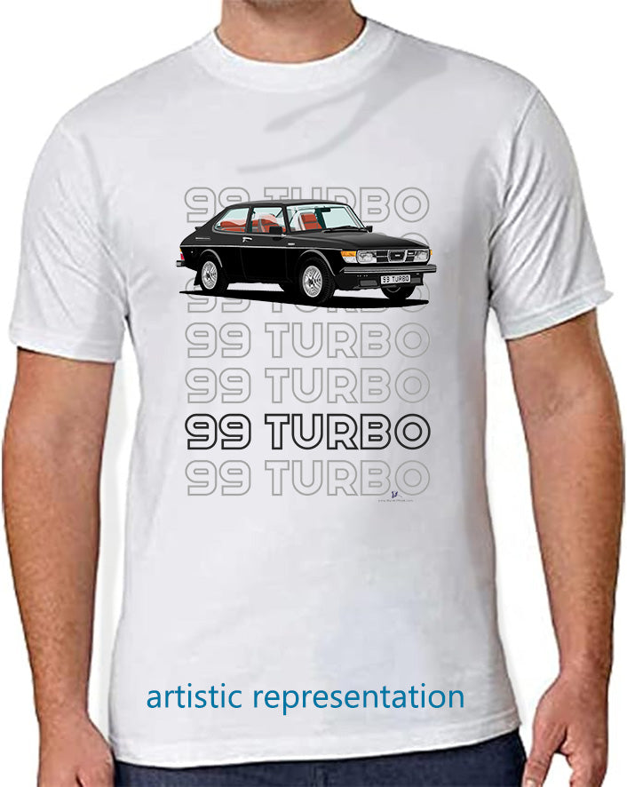 Saab 99 Turbo Combi in Black Art T Shirt (Words)