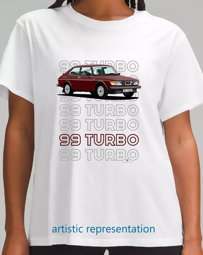 Saab 99 Turbo Combi in Burgundy Art T Shirt (Words)