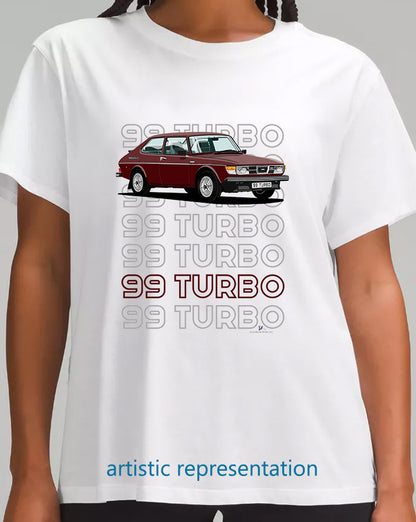 Saab 99 Turbo Combi in Burgundy Art T Shirt (Words)