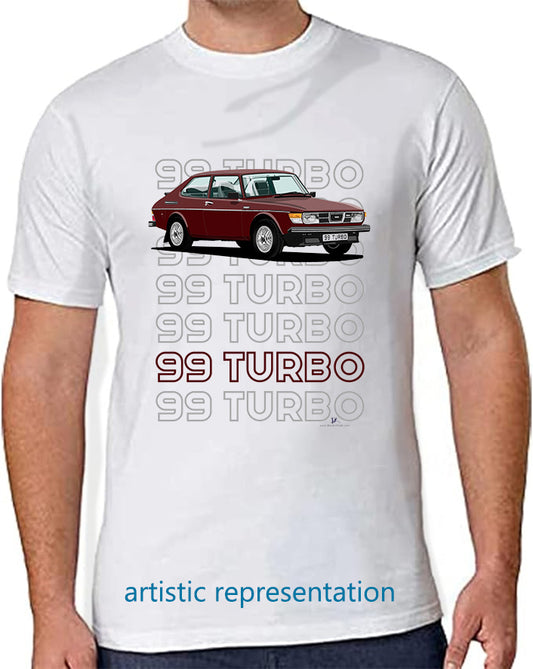 Saab 99 Turbo Combi in Burgundy Art T Shirt (Words)