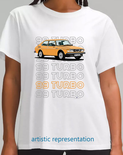 Saab 99 Turbo Combi in Orange Art T Shirt (Words)