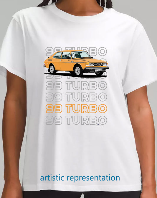 Saab 99 Turbo Combi in Orange Art T Shirt (Words)