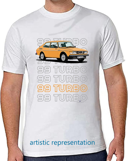 Saab 99 Turbo Combi in Orange Art T Shirt (Words)