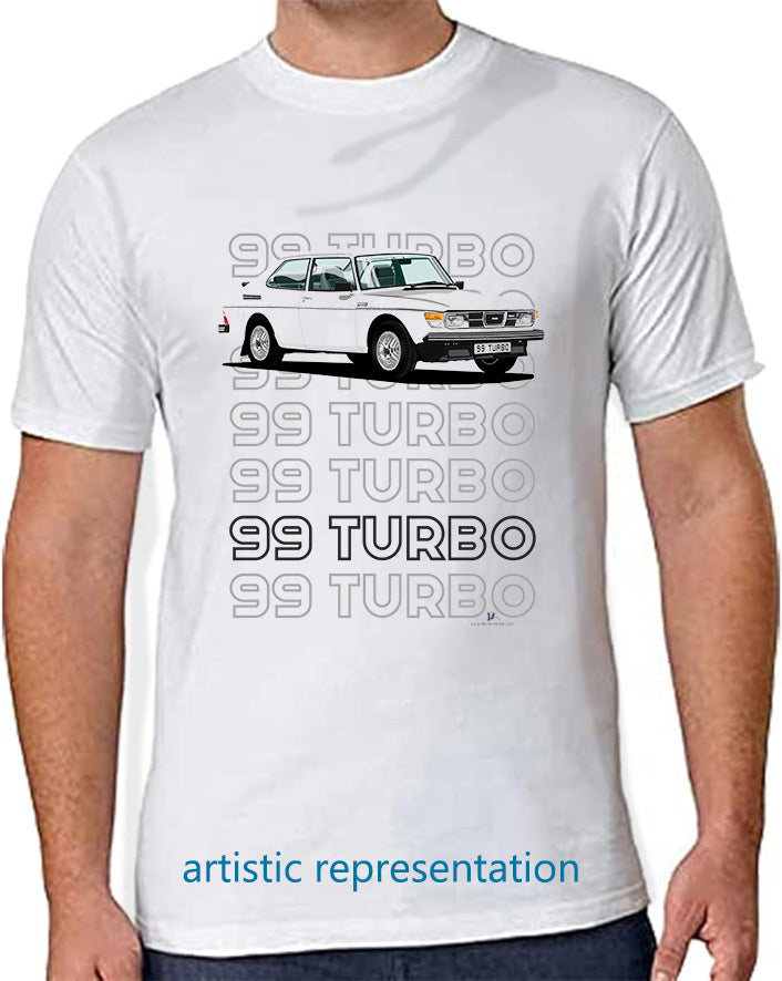 Saab 99 Turbo Combi in White Art T Shirt (Words)