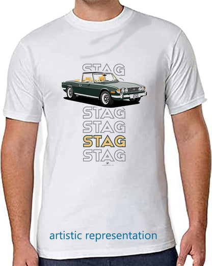 Triumph Stag in Racing Green & Beige Art T Shirt (Words)