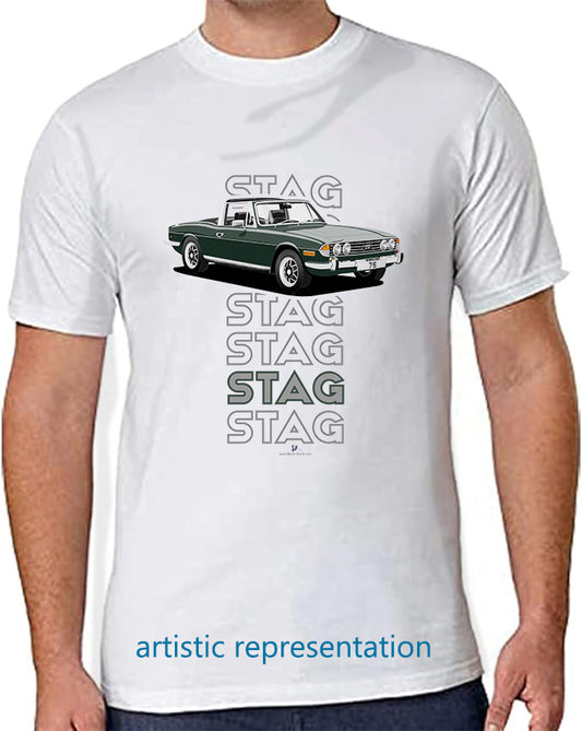 Triumph Stag in Racing Green & Black Art T Shirt (Words)