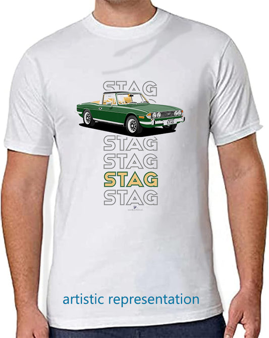Triumph Stag in Brooklands Green & Beige Art T Shirt (Words)