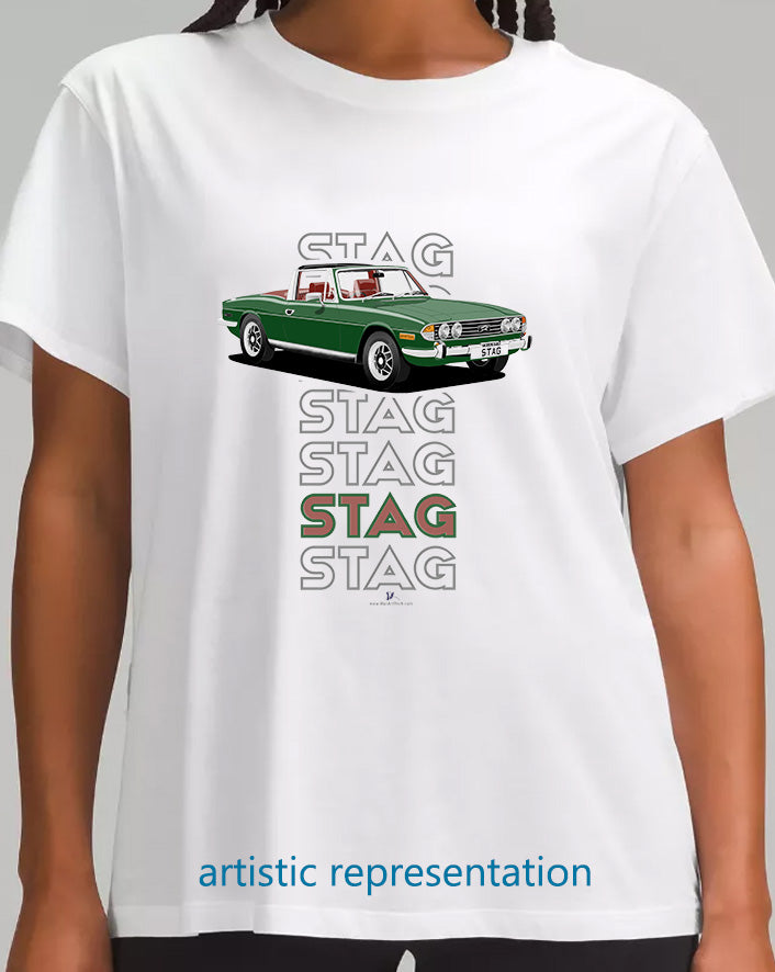 Triumph Stag in Brooklands Green & Chestnut Art T Shirt (Words)