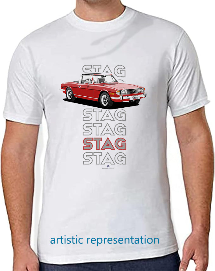 Triumph Stag in Carmine Red & Black Art T Shirt (Words)