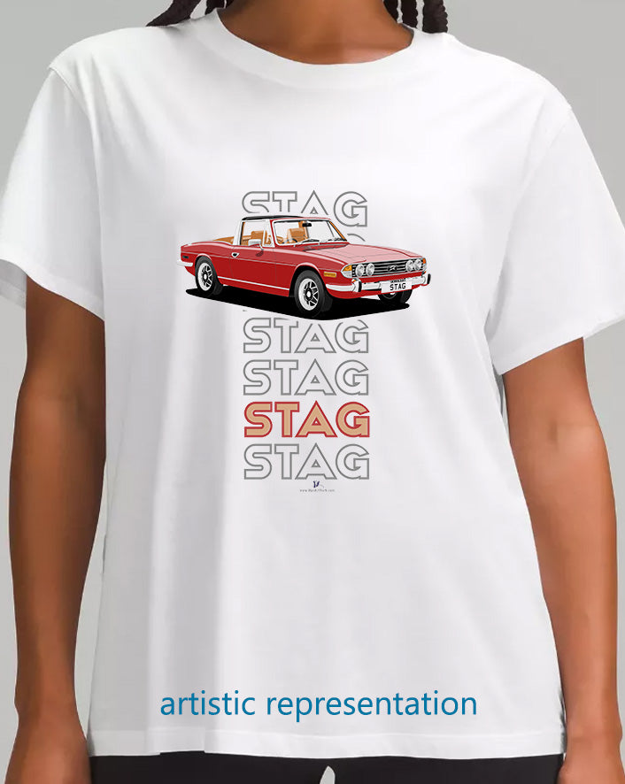 Triumph Stag in Carmine Red & Tan Art T Shirt (Words)