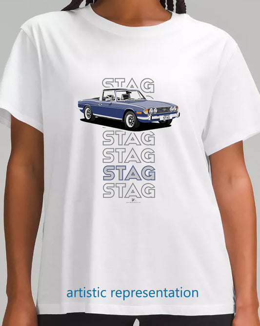Triumph Stag in Delft Blue & Black Art T Shirt (Words)