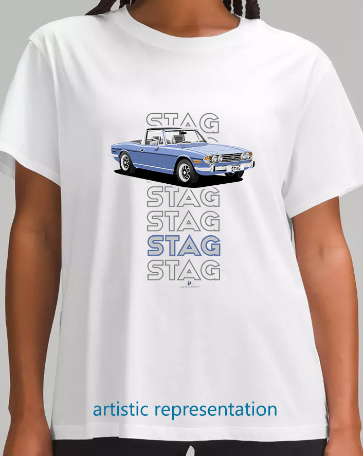 Triumph Stag in French Blue & Black 73-75 Art T Shirt (Words)