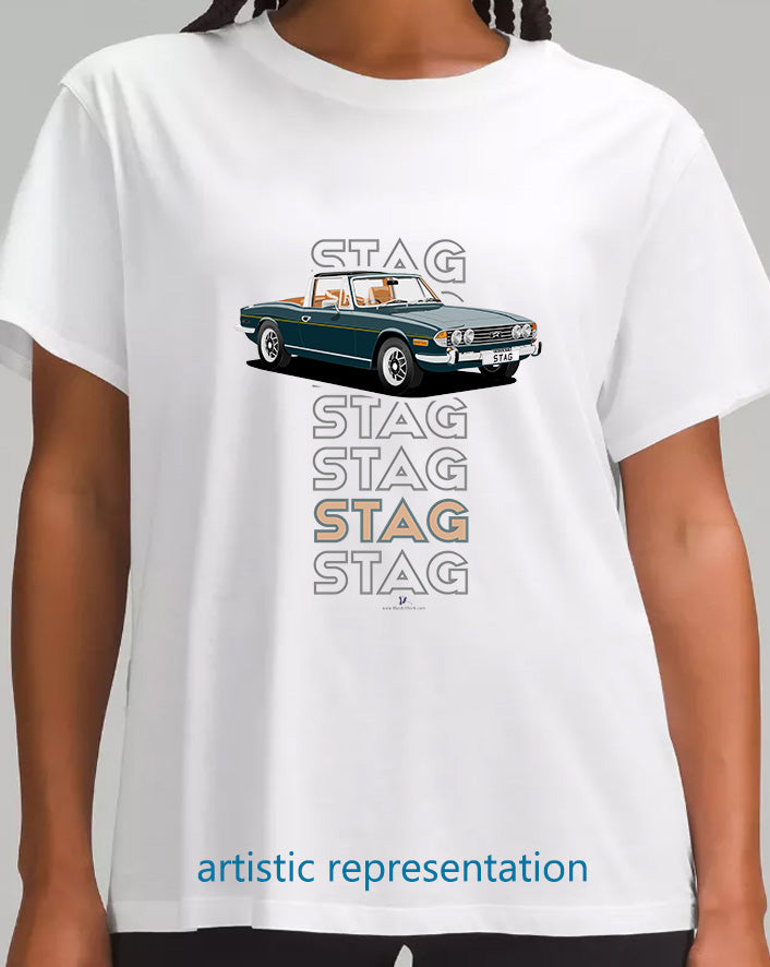 Triumph Stag in Mallard Blue & Tan Art T Shirt (Words)
