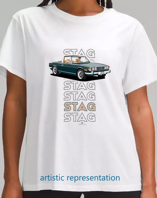 Triumph Stag in Mallard Blue & Tan Art T Shirt (Words)