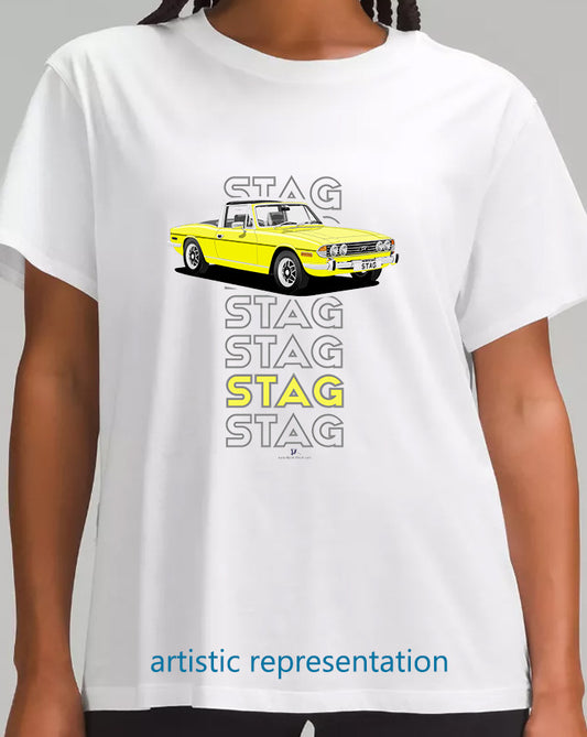 Triumph Stag in Mimosa & Black 73-75 Art T Shirt (Words)