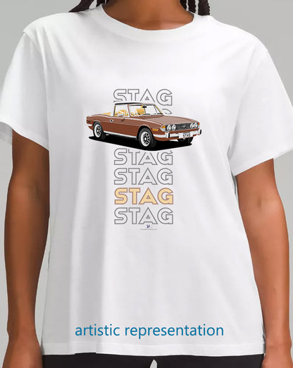 Triumph Stag in Russet Brown & Beige Art T Shirt (Words)