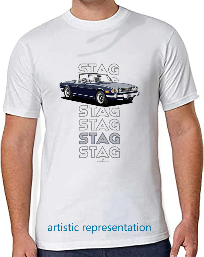 Triumph Stag in Sapphire Blue & Black Art T Shirt (Words)