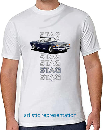 Triumph Stag in Sapphire Blue & Black Art T Shirt (Words)