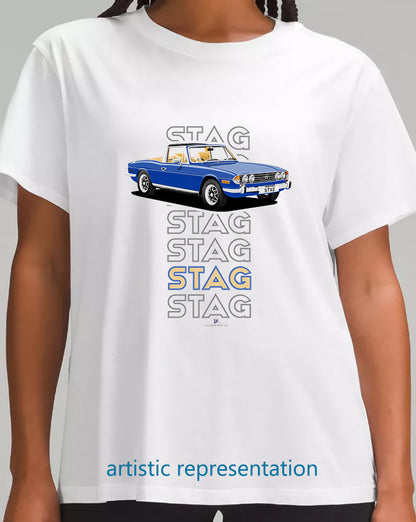 Triumph Stag in Tahiti Blue & Beige Art T Shirt (Words)