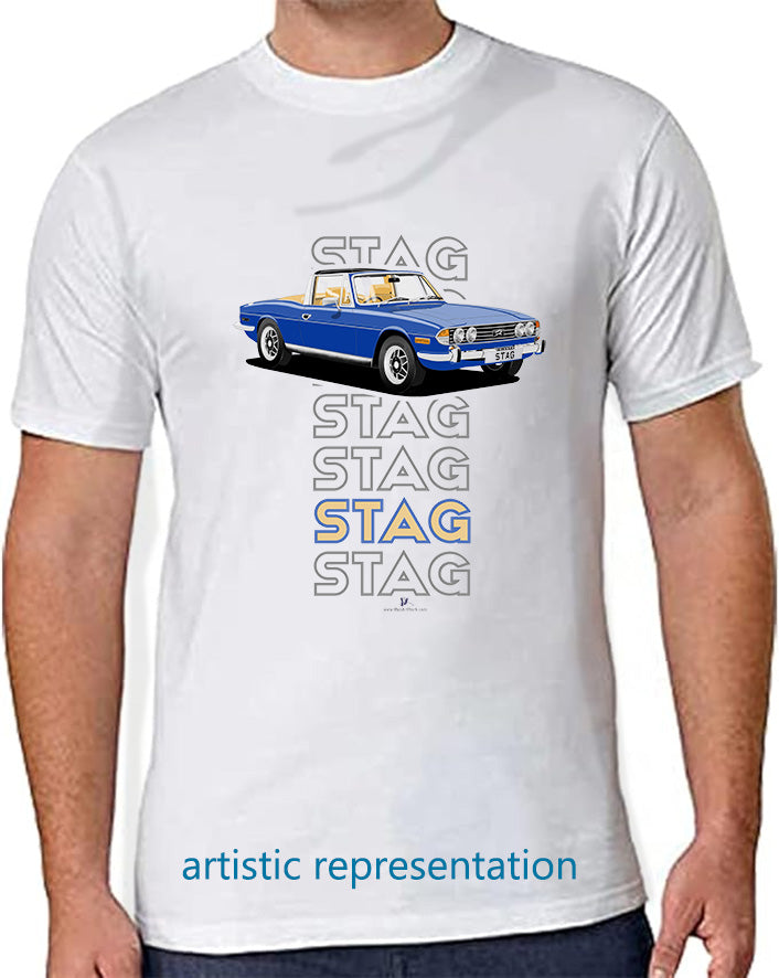 Triumph Stag in Tahiti Blue & Beige Art T Shirt (Words)