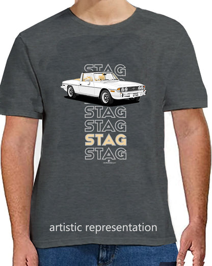 Triumph Stag in White & Beige Art T Shirt (Words)