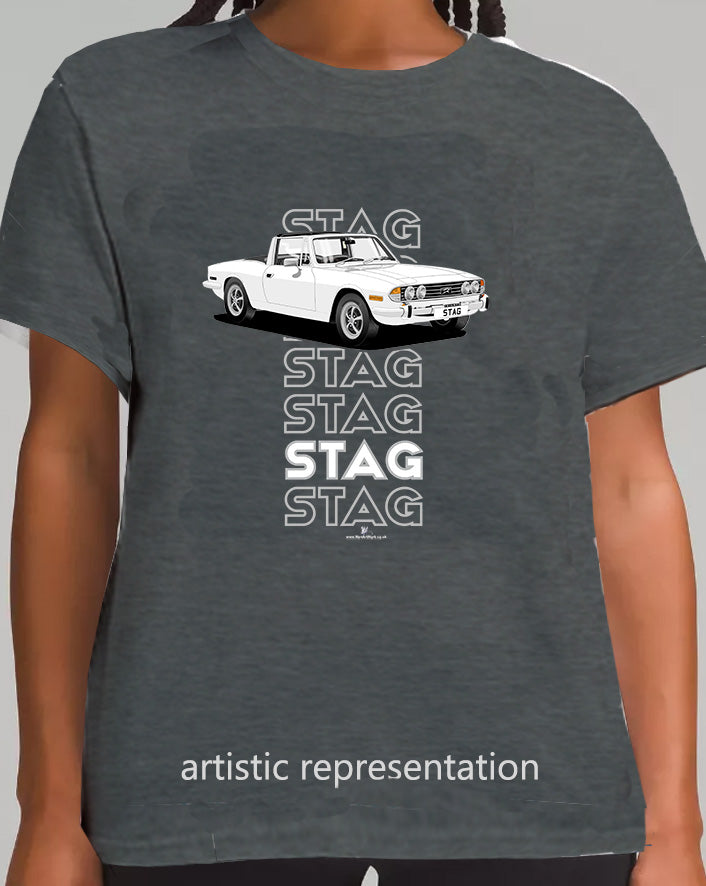 Triumph Stag in White & Black 71-72 Art T Shirt (Words)