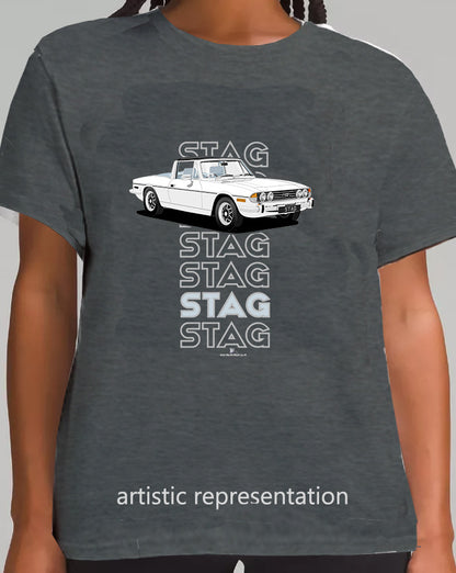 Triumph Stag in White & Blue 73-75 Art T Shirt (Words)