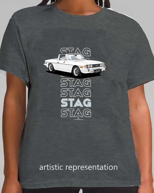 Triumph Stag in White & Blue 73-75 Art T Shirt (Words)