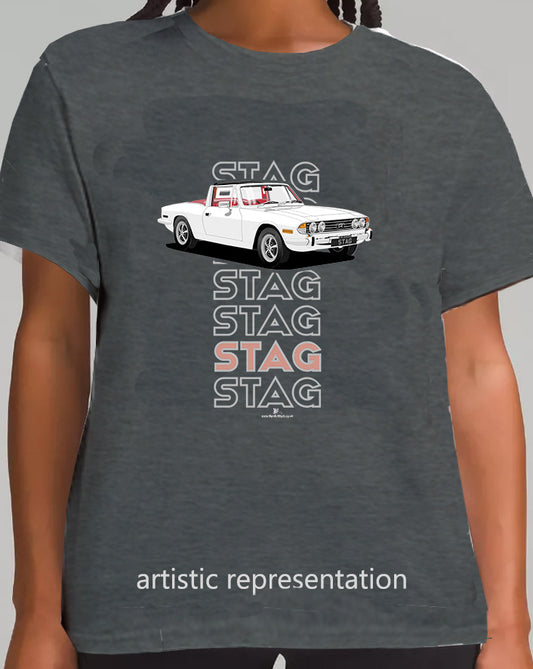 Triumph Stag in White & Red Art T Shirt (Words)