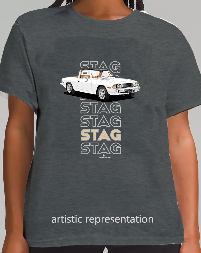 Triumph Stag in White & Tan Art T Shirt (Words)