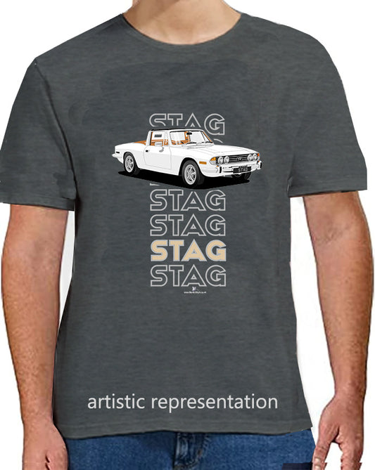 Triumph Stag in White & Tan Art T Shirt (Words)