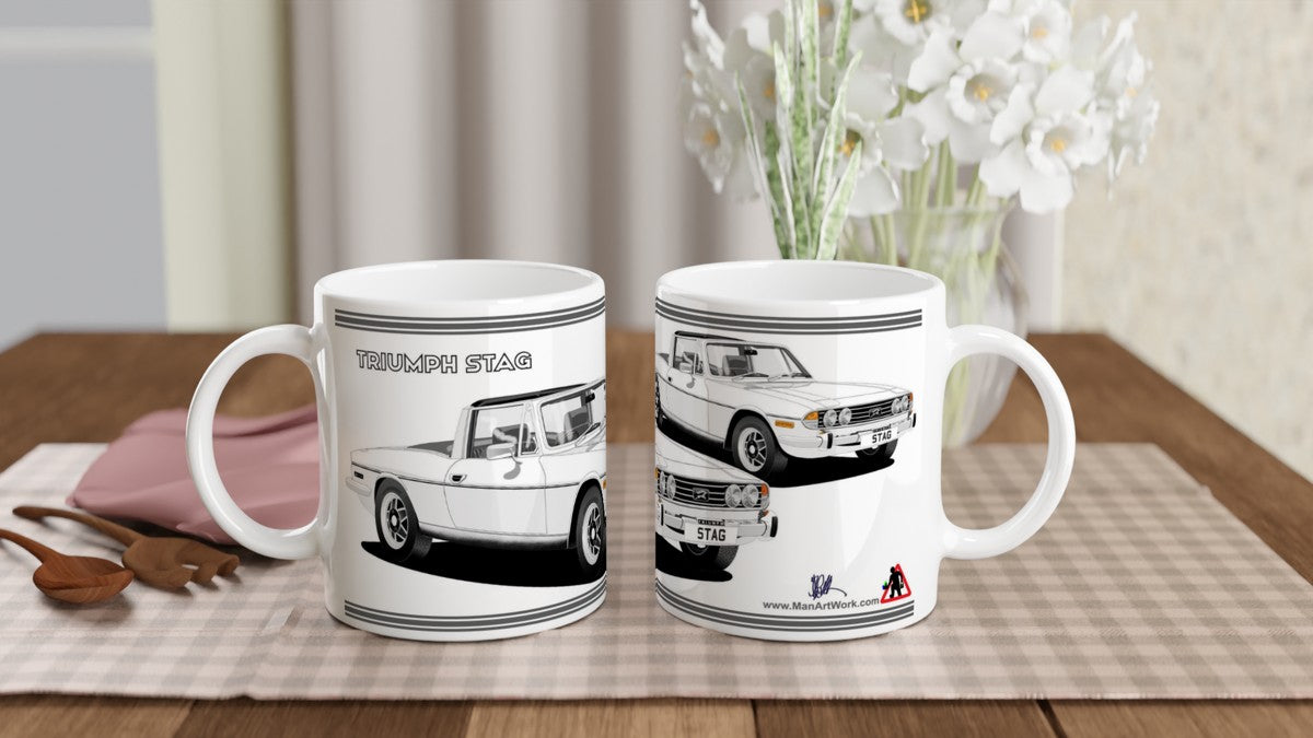 Triumph Stag  White and Black Car Mug