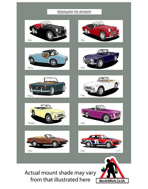 Triumph TR2 TR3 TR4 TR5 TR6 TR7 TR8 A4 Art Print