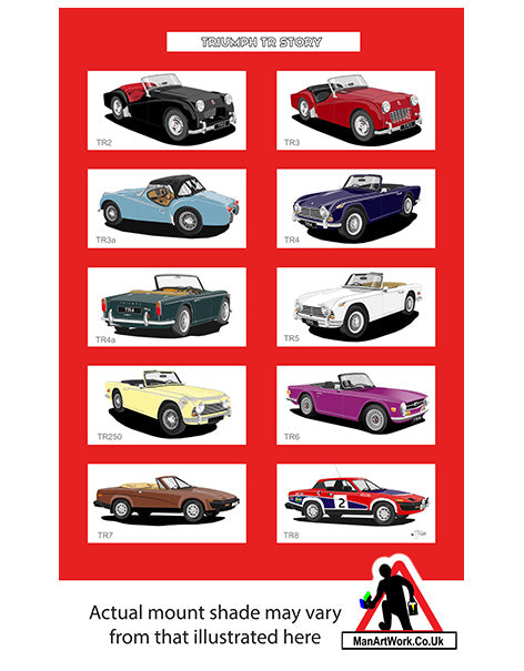 Triumph TR2 TR3 TR4 TR5 TR6 TR7 TR8 A4 Art Print