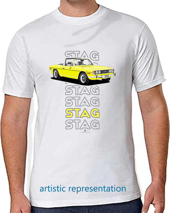 Triumph Stag in Mimosa & Black 73-75 Art T Shirt (Words)
