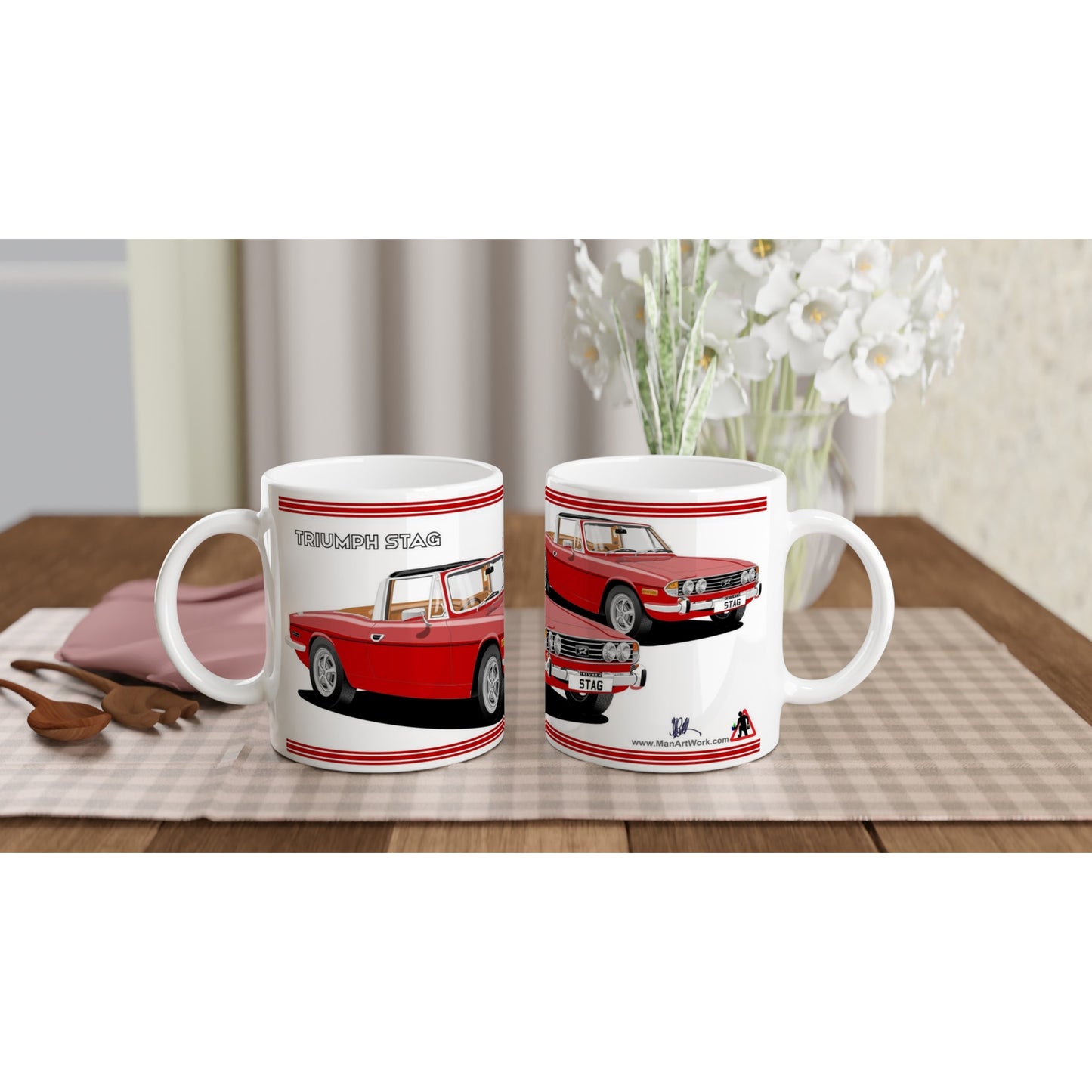 Triumph Stag Signal Red and Tan Car Mug