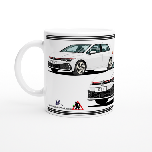 VW Golf GTI Mk8 in White Art Mug