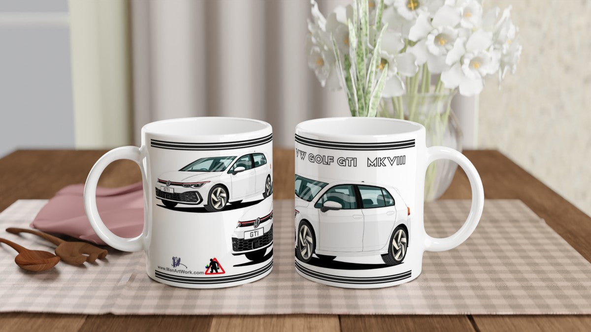 VW Golf GTI Mk8 in White Art Mug