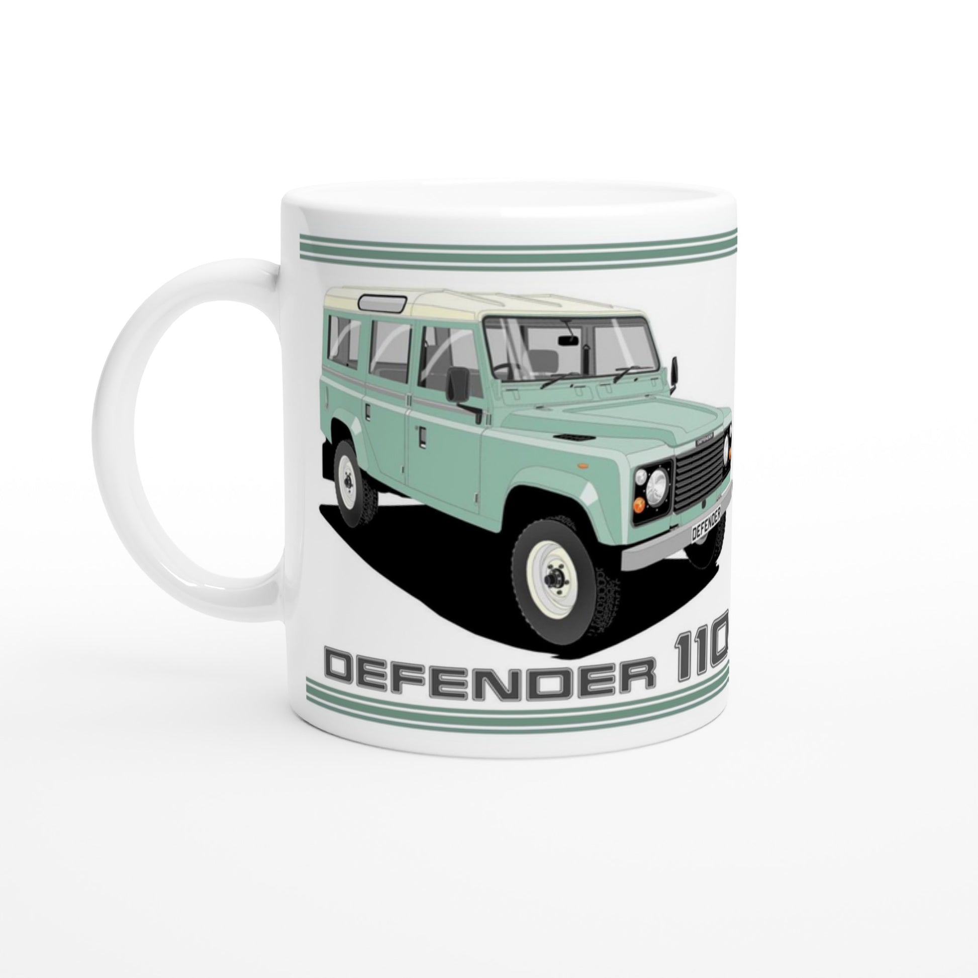 Land Rover Defender 110 12 seater in Light Green  Art Mug