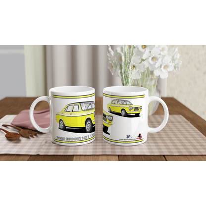 Ford Escort Mk1 1300E 4 Door Yellow Art Mug