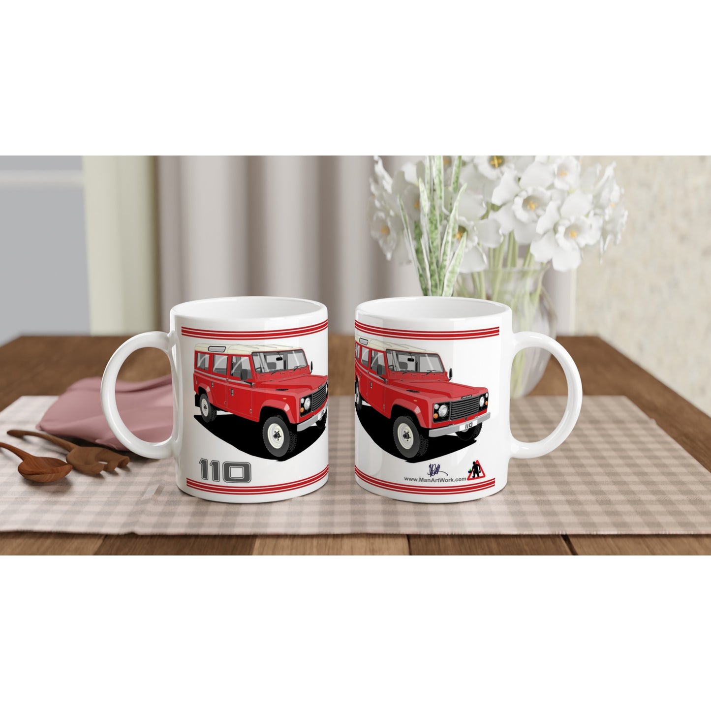 Land Rover 110 12 seater in Red  Art Mug