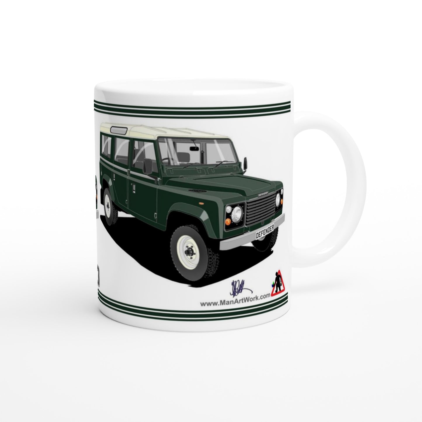 Land Rover Defender 110 12 seater in Green  Art Mug