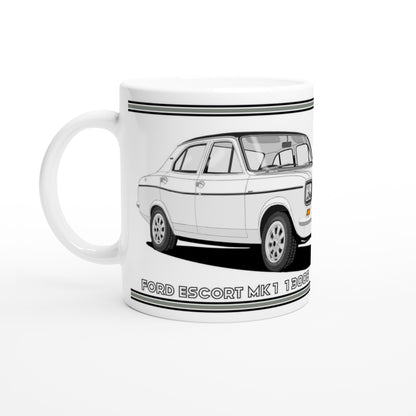 Ford Escort Mk1 1300E 4 Door White Art Mug