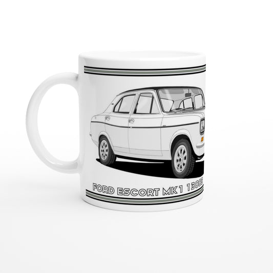 Ford Escort Mk1 1300E 4 Door White Art Mug